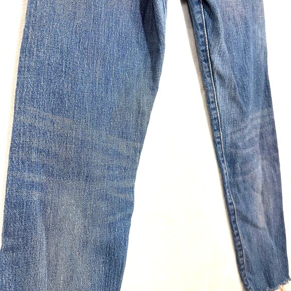 Levi's Jeans 26 White Oak Cone DEnim Medium Wash Raw Hem Button Pink Dyed Skinny - Picture 5 of 14